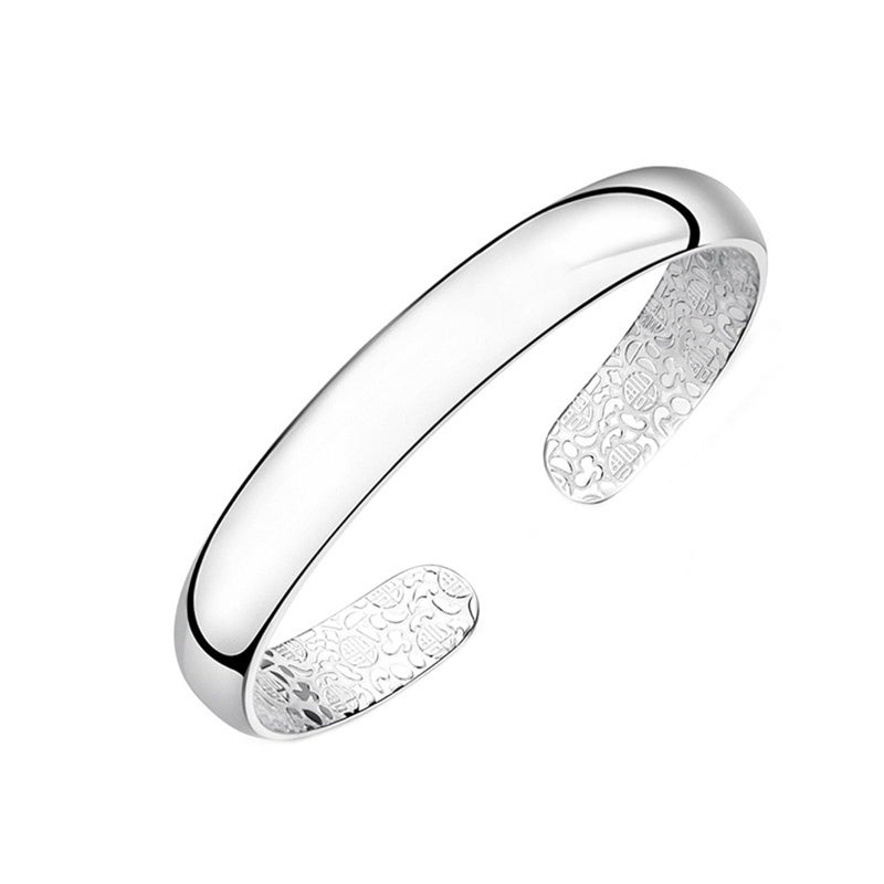 XINSHUN Jewelry 1PC 925 Silver fashion smooth cuff bangle bracelet style1# - Image 1